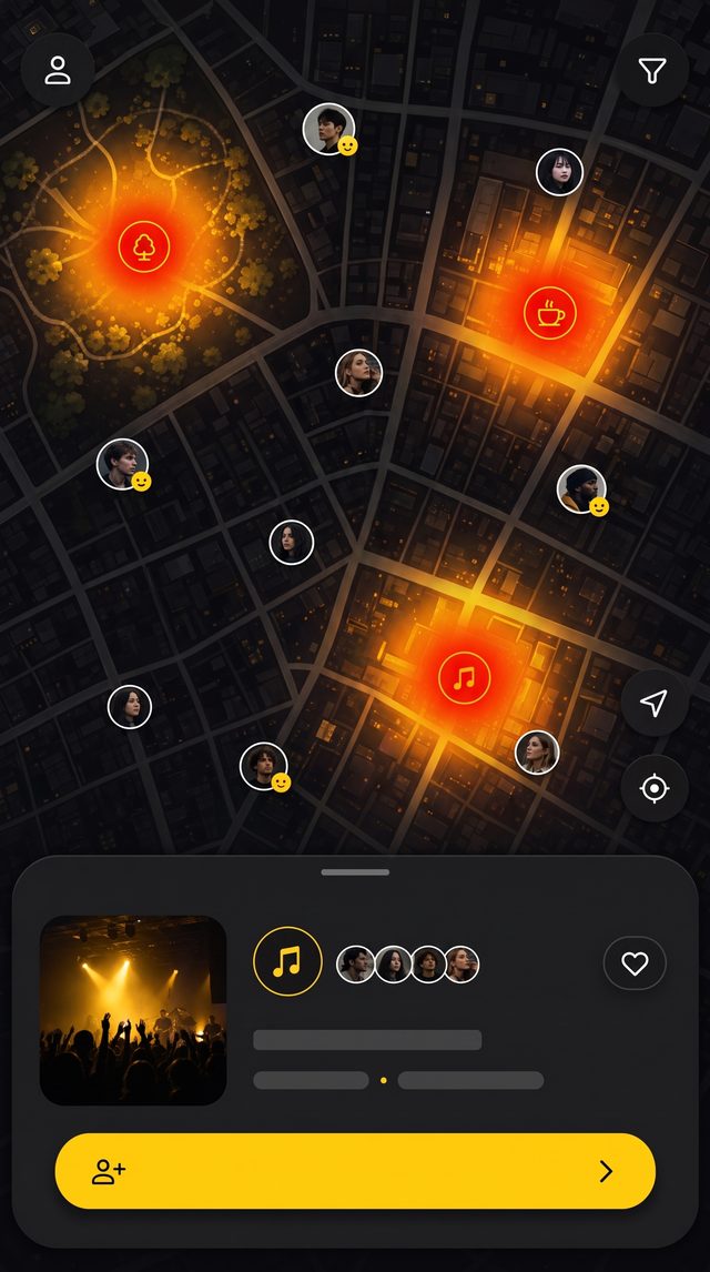 Wink app map with live heatmap and nearby people